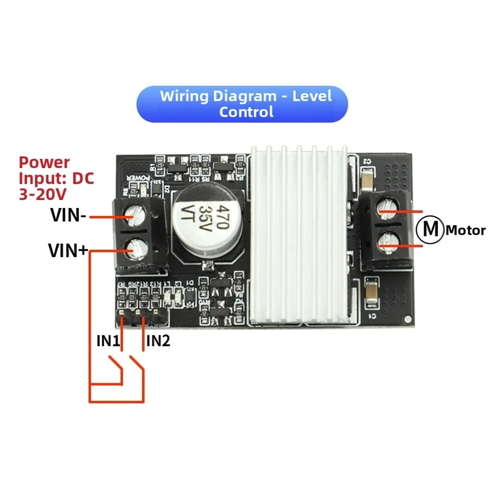 Black DC Motor Driver 3-20V Input Voltage 15A Peak Current Built-in Heat Sink 0-100 Duty Cycle For Industrial Automation