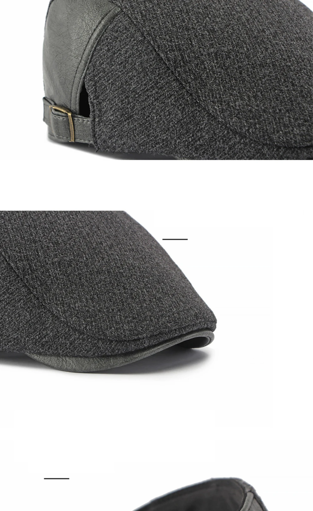 HT5152 Herren- und Damen-Baskenmütze 2026 Neue Herbst-Winter-Kappe für Männer und Frauen, Woll-Ivy-Flatcap, Künstler-Malermütze, Verstellbare PU-Leder-Baskenmütze – Detail 3