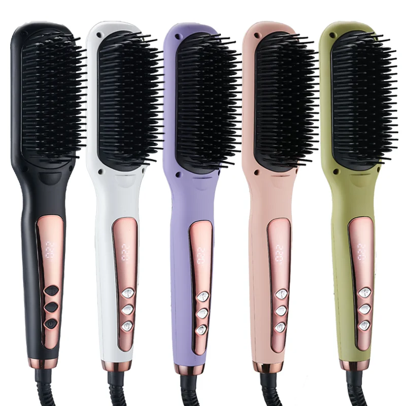 

Ионная щетка для выпрямления волос 2 в 1, электрическая расческа с подогревом PTC и 6-скоростным контролем температуры