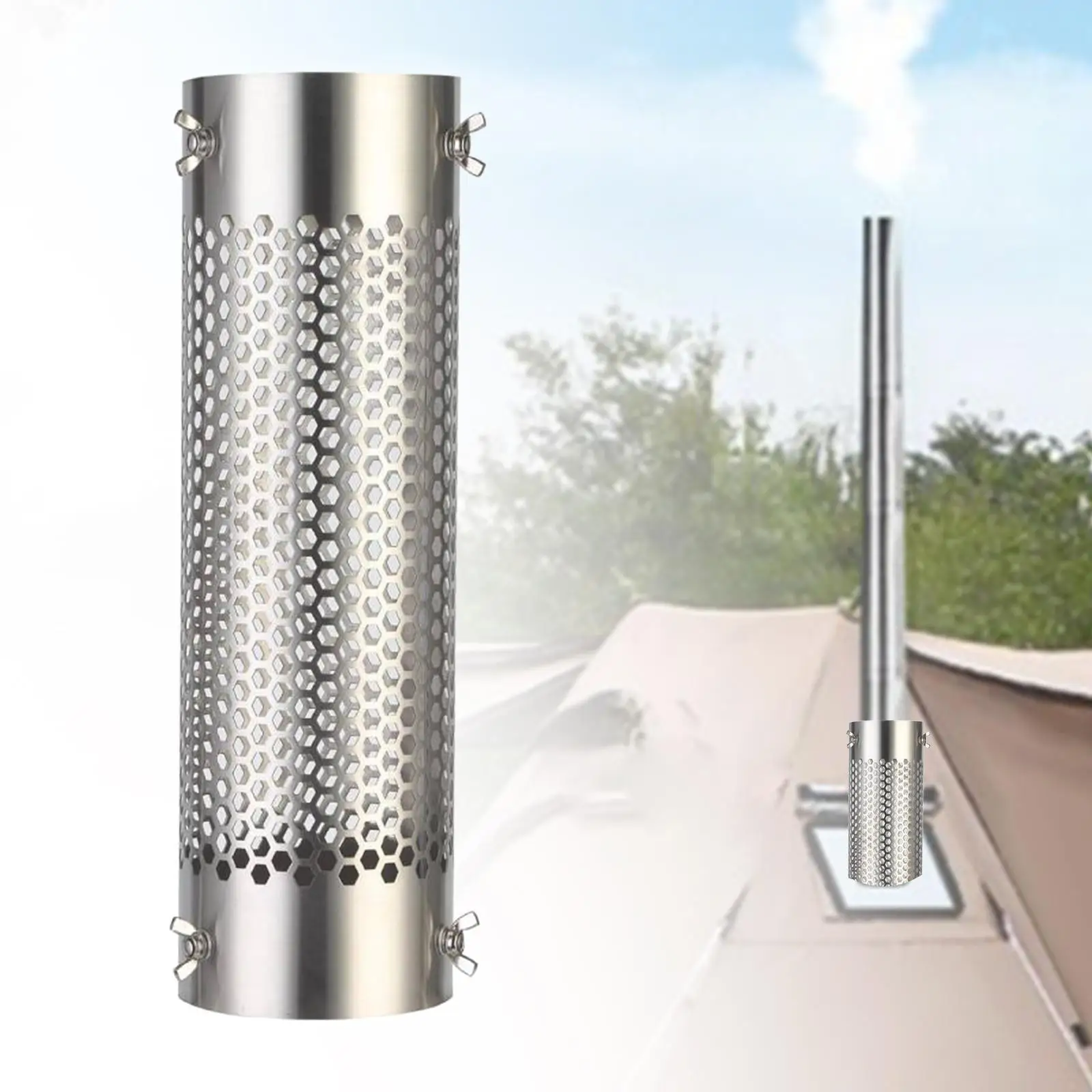Tent Stove Chimney Anti Scalding Mesh Cover Stainless Steel Fast Heating Wind Shield Exhaust Pipe Guard for Outdoor Camping