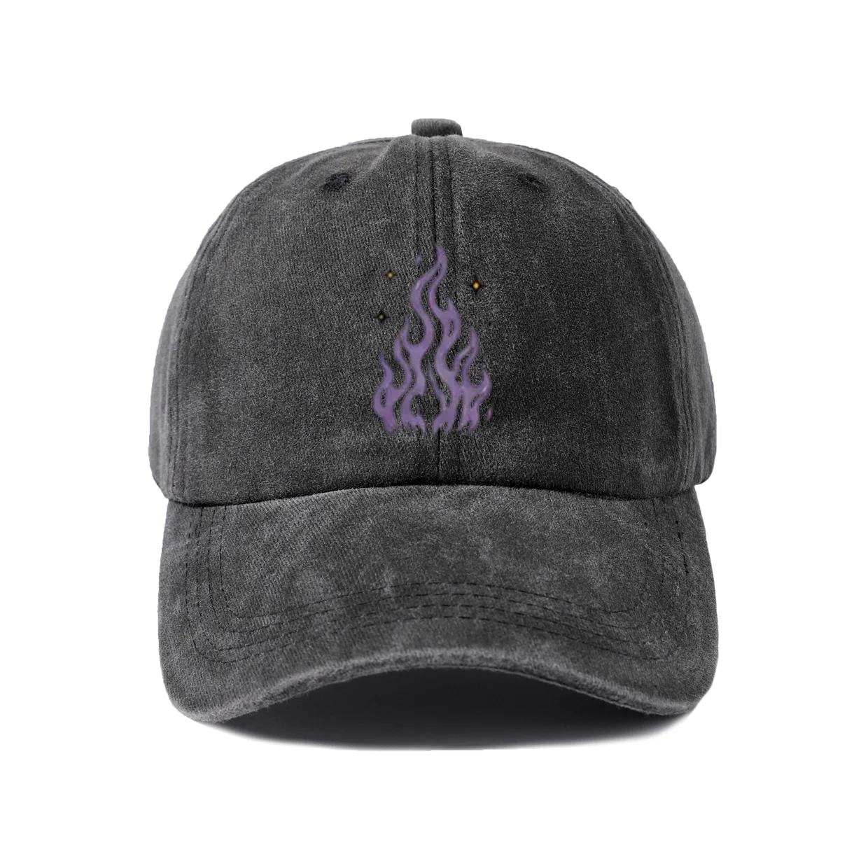 Purple Flame Graphic Graphic Baseball Cap, Vintage Washed Adjustable Unisex Dad Hat, Streetwear Gift