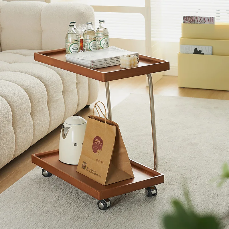 Removable Retro Side Few Small Apartment Living Room Light Luxury Solid Wood Coffee Table Medieval Double-layer Storage Dining