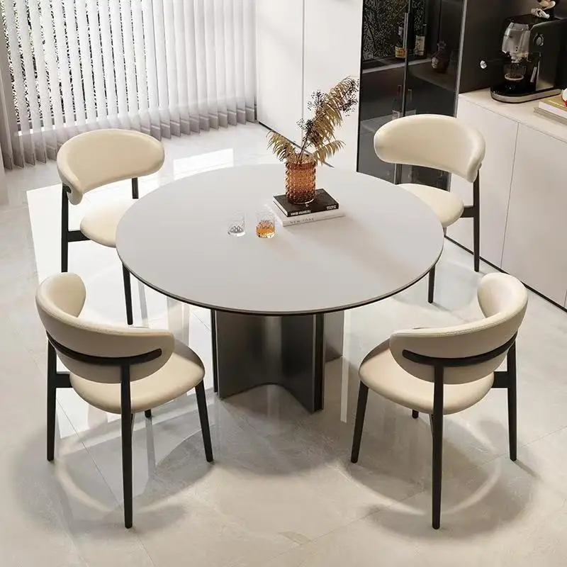 Large Round Dining Table Set With Lazy Susan Modern Circular Dining Table Set of 6 for Home Restaurant Hotel Furniture