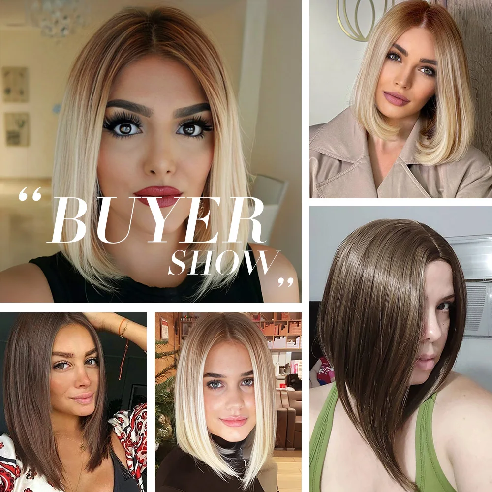 OneNonly brązowy Ombre blond peruka Bob peruka krótka proste naturalne peruki dla kobiet codziennie wysoka temperatura włosów