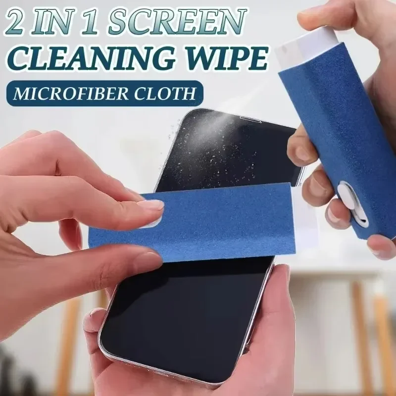 2 In 1 Phone Screen Cleaner Spray Computer Mobile Phone Screen Dust Remover Tool Microfiber Cloth For iPhone iPad Apple Polish