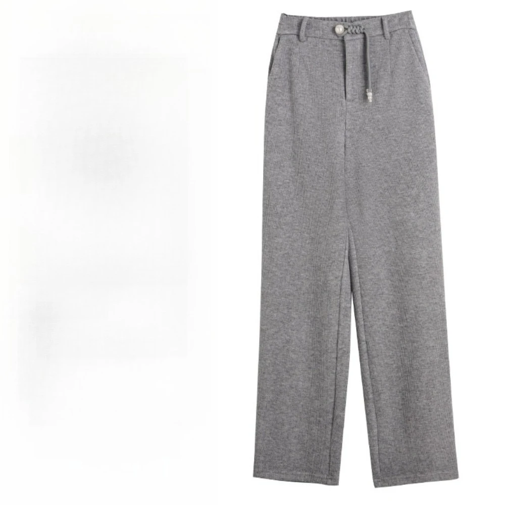 OLrain Woman Slim Fit Knit Pants Casual Winter 2025 Tassel Button Straight Trousers Sporty High Waist Long Lady Pants O57QK65655