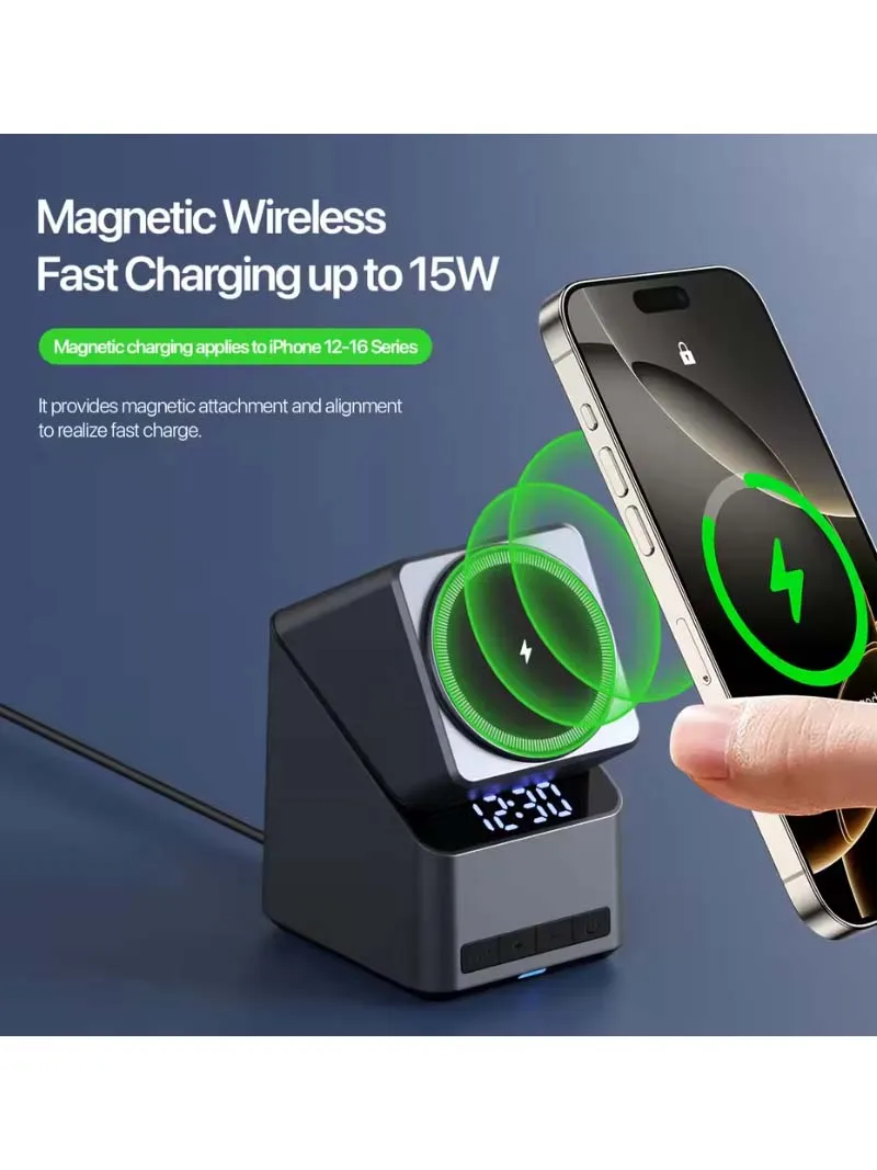 شاحن لاسلكي للهاتف مغناطيسي 4 في 1 - 180 °   قاعدة شحن متعددة الأجهزة بحامل دوار قابل للتعديل باللمس للهواتف الذكية وAcce
