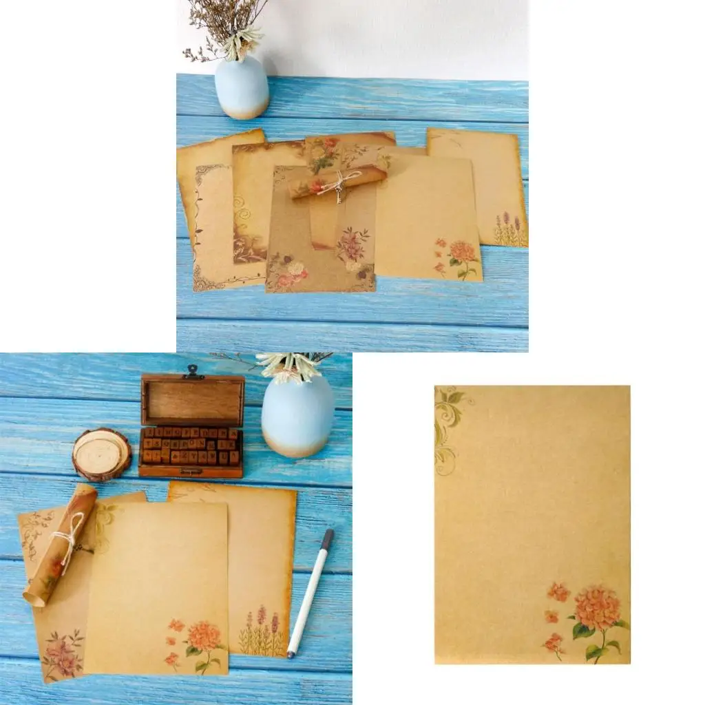 

8 Sheets Antique Stationary Paper Set 6" x 8" Kraft Letter Paper Double Sided