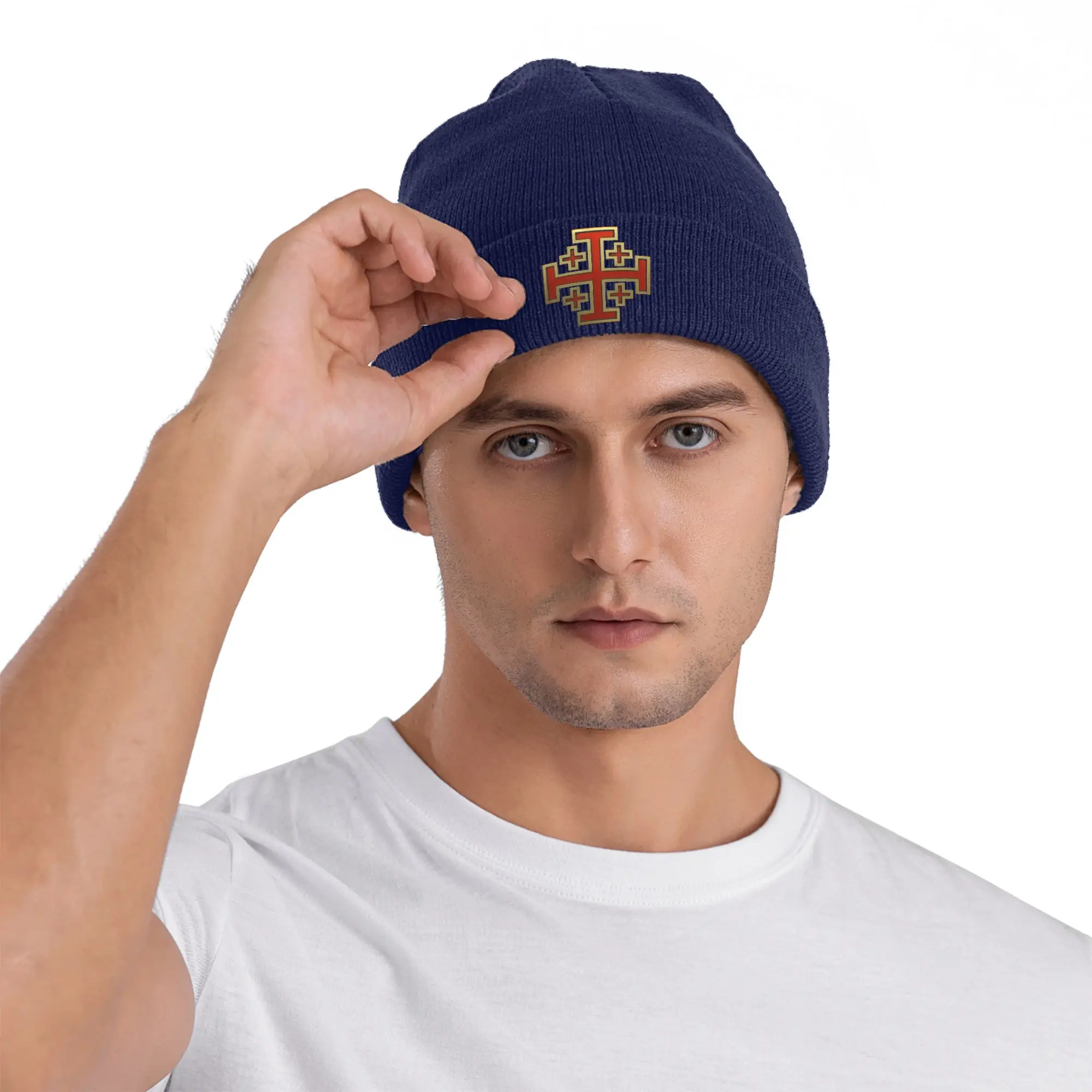 Knight Jerusalem Cross Christian Templar Winter Skullies Beanies Hat Warm Autumn Knitted Hats Bonnet Caps for Women Men