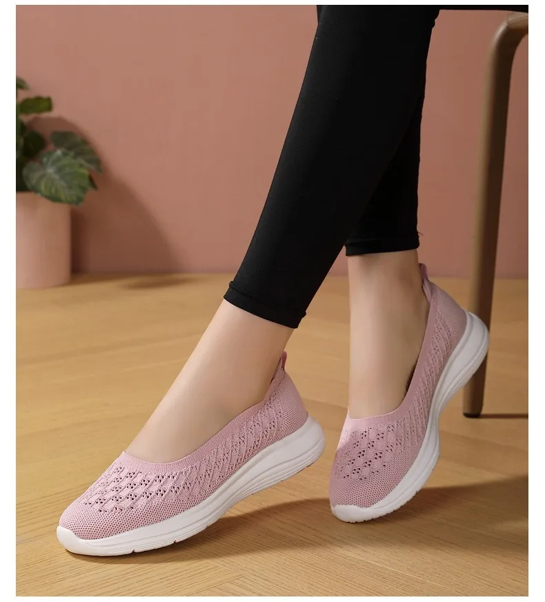 Mocasines transpirables de malla para mujer, zapatillas de deporte de Color sólido, zapatos informales para caminar en verano