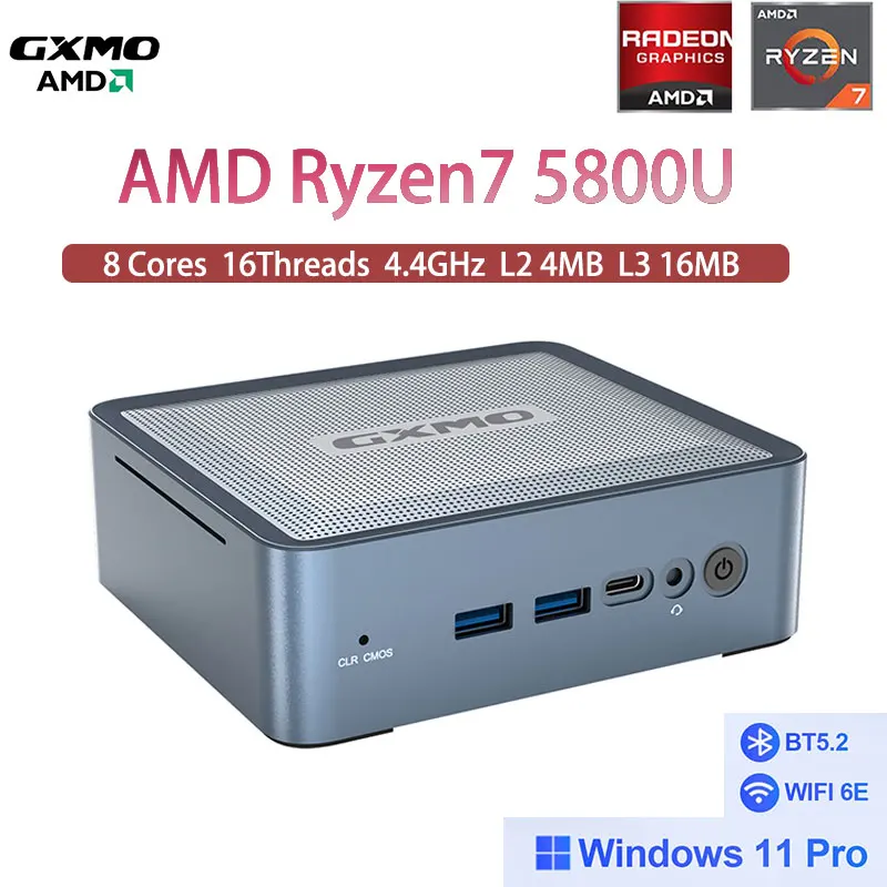 GXMO-Mini PC U58, AMD Ryzen 7 5800U, 8 cœurs, 2000MHz, compatible 4K, ordinateur de bureau gamer