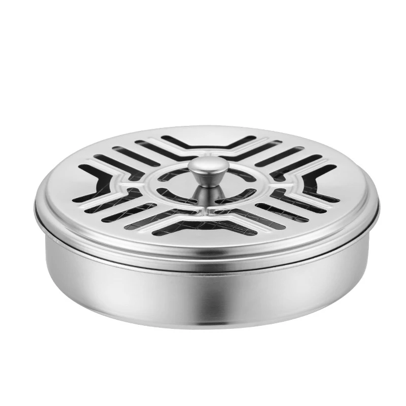 Mosquito Coils Holder RVS Mosquito Coil Box met deksel Ronde Mosquito Coil Tray Gemakkelijk schoon te maken Anti-muggenbenodigdheden