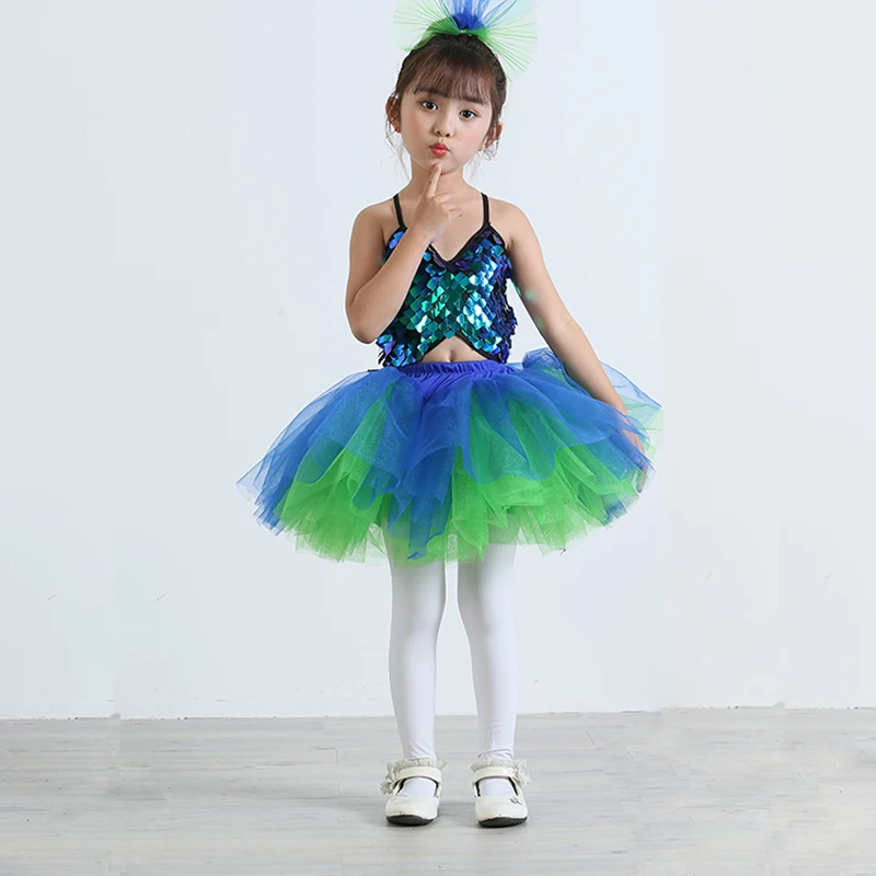 Children's Latin dance costume pompous gauze skirt sequin girl ballet dance performance costume