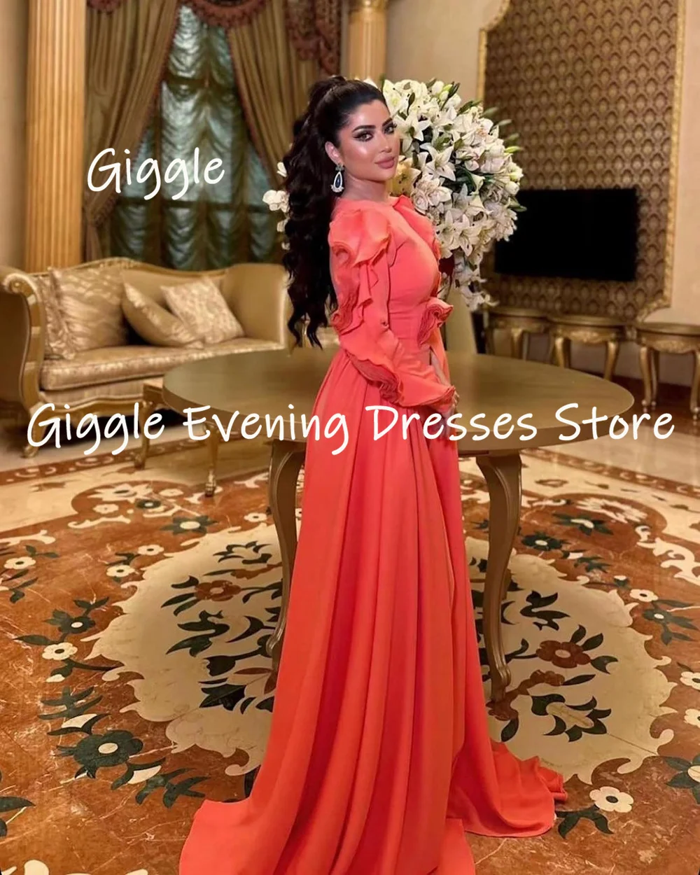 Giggle Chiffon A-line Scoop Neckline Popular Ruffle Formal Prom Gown Floor-length Evening Elegant Party Dresses for Women 2023