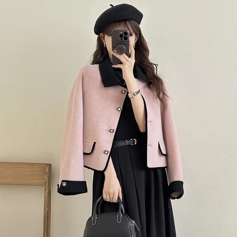 

French Autumn and Winter New Double-sided Wool Coat Fashionable Solid Color Retro Versatile Elegant Short Jacket for Women