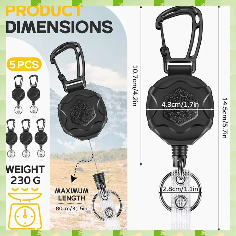 Porte-clés rétractables 2025, bobine de badge robuste, Clip de badge d'identification rétractable avec boucle d'alpinisme améliorée, porte-clés rétractable