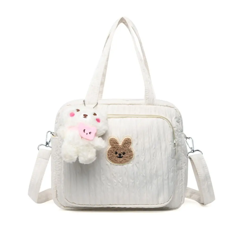 Bolso informal de nailon para mamá, bolsa de almacenamiento de pañales con colgante, oso bordado, gran capacidad, Color sólido