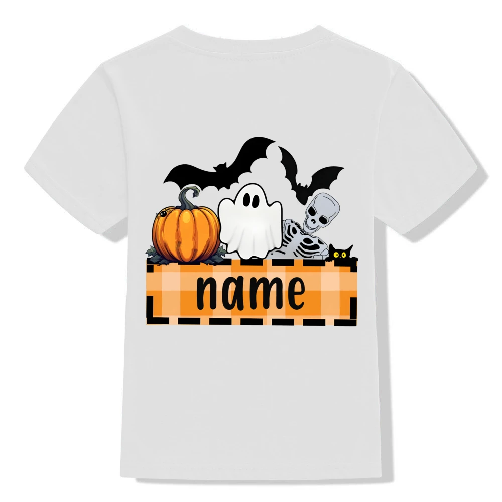 Custom Name Ghost&Pumpkin Print Halloween Kid Tee Top Personalize Short Sleeve Child T-shirt Halloween Holiday Party Clothing