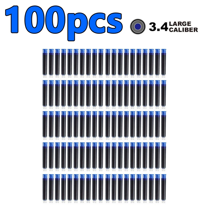 Füllfederhalter-Tintenpatronen-Set, Schwarz, Blau, Rot, Nachfüllung, hohe Qualität, Bohrungsdurchmesser für glattes Schreiben, 2,6 mm, 3,4 mm, 50 Stück, 100 Stück
