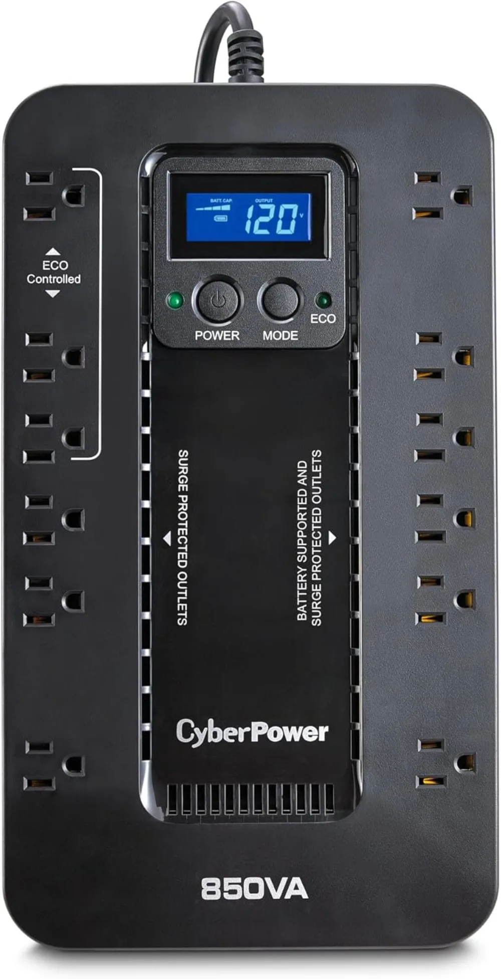 Ecologic Battery Backup & Surge Protector UPS System, 850VA/510W, 12 Outlets, ECO Mode, Compact, Uninterruptible Power Supply