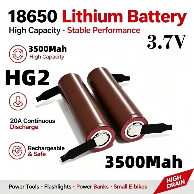 Batterie ricaricabili LIDIKALA HG2 18650 3500 mAh ad alta potenza e scarica, batteria per utensili elettrici e avvitatori con corrente elevata di 30A