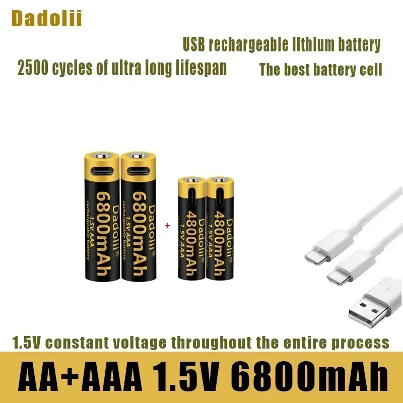 High Capacity Durable 1.5V AA+AAA Battery 6800mAh Lithium-ion Rechargeable USB for Toy MP3 Player Keyboard
