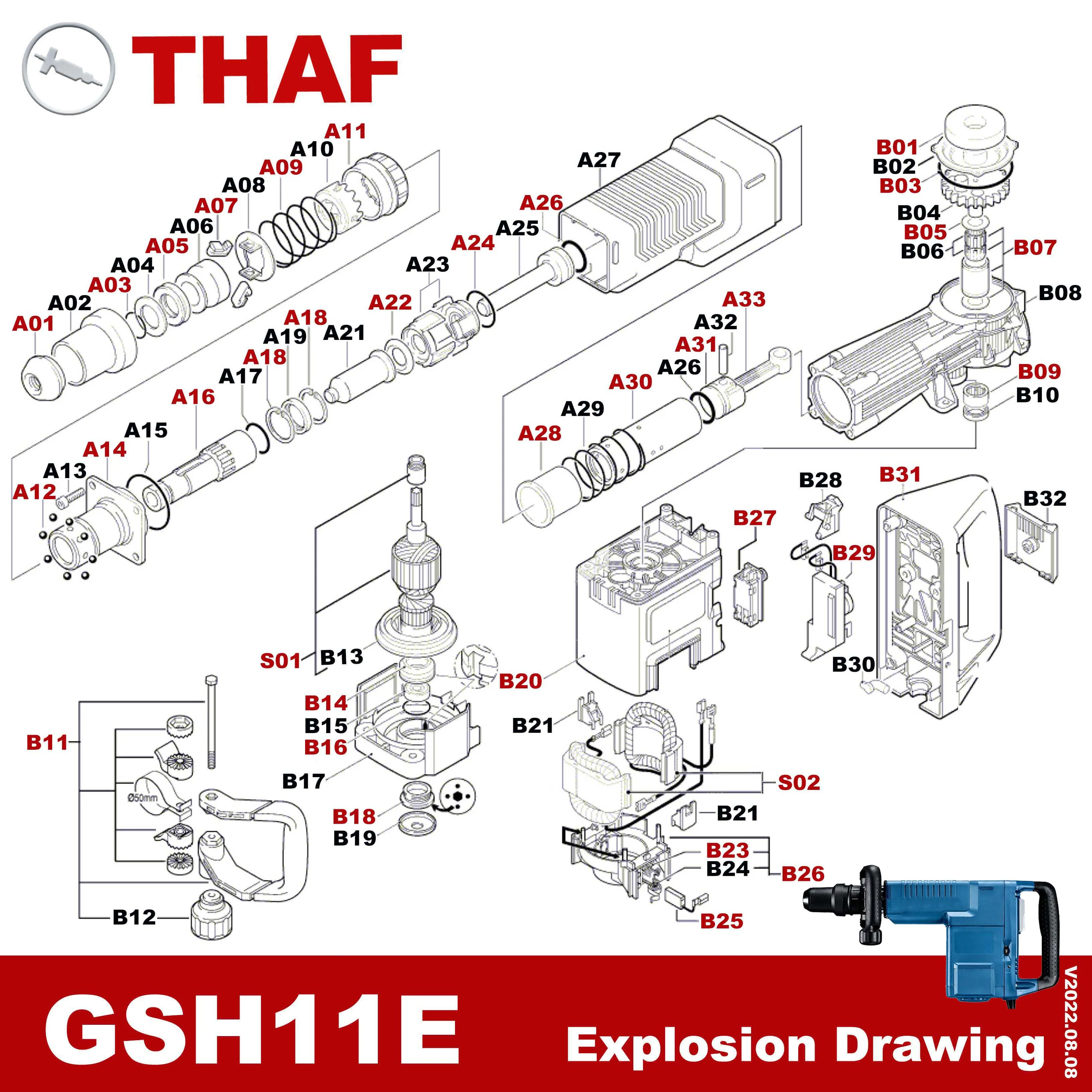 Imagem -03 - Substituição Peças de Reposição Ferramentas Elétricas Acessórios para Bosch Martelo de Demolição Gsh11e Gsh 11e Gbh11de Gbh 11de