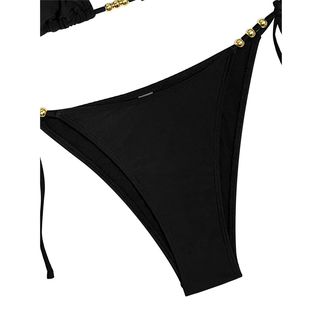 XS - L Neckholder-Bikini mit Metallperlen, Damen-Badeanzug, zweiteiliger Bikini-Set, hoher Beinausschnitt, Badebekleidung, Badeanzug, Schwimmanzug V7618 – Detail 7