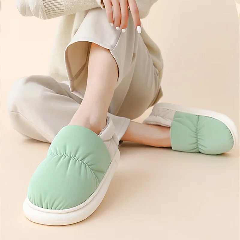 Women\'s Slippers Cotton Slippers Couple Style Thick Bottom Non-slip Down Cloth Waterproof High Top Indoor Home