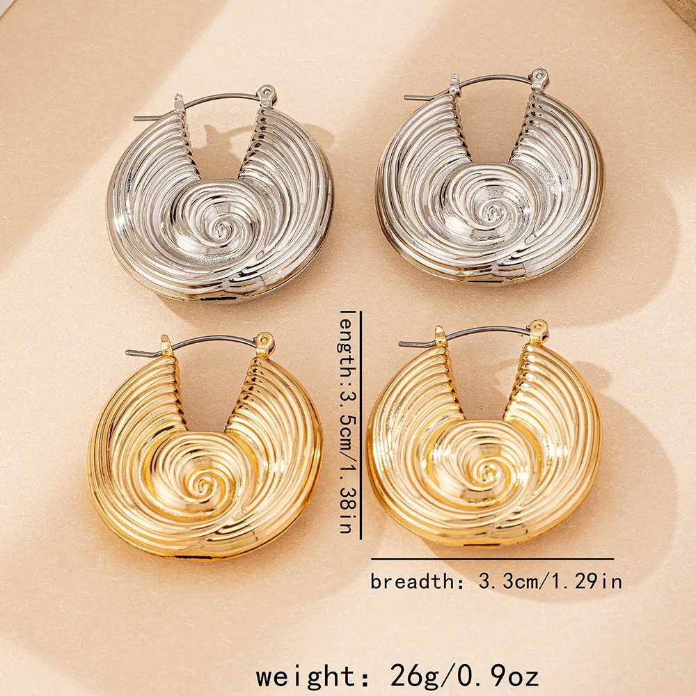 Hoop Earrings For Women Metal Round Conch Spiral Pattern Hollow Geometric Ear Accessories Fashion Jewelry E524