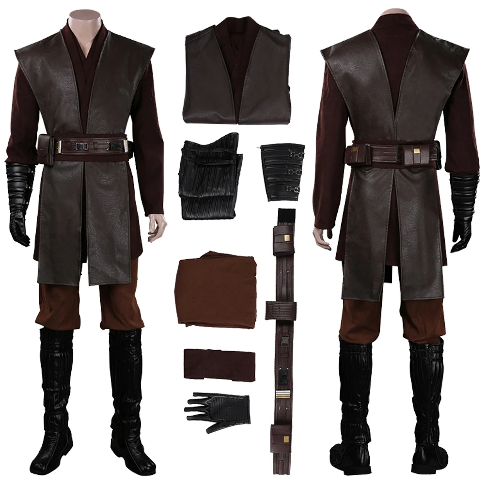 

Star Anakin Cosplay Fantasia Brown PU Leather Costume Disguise For Boys Men Adult Halloween Carnival Party Suit