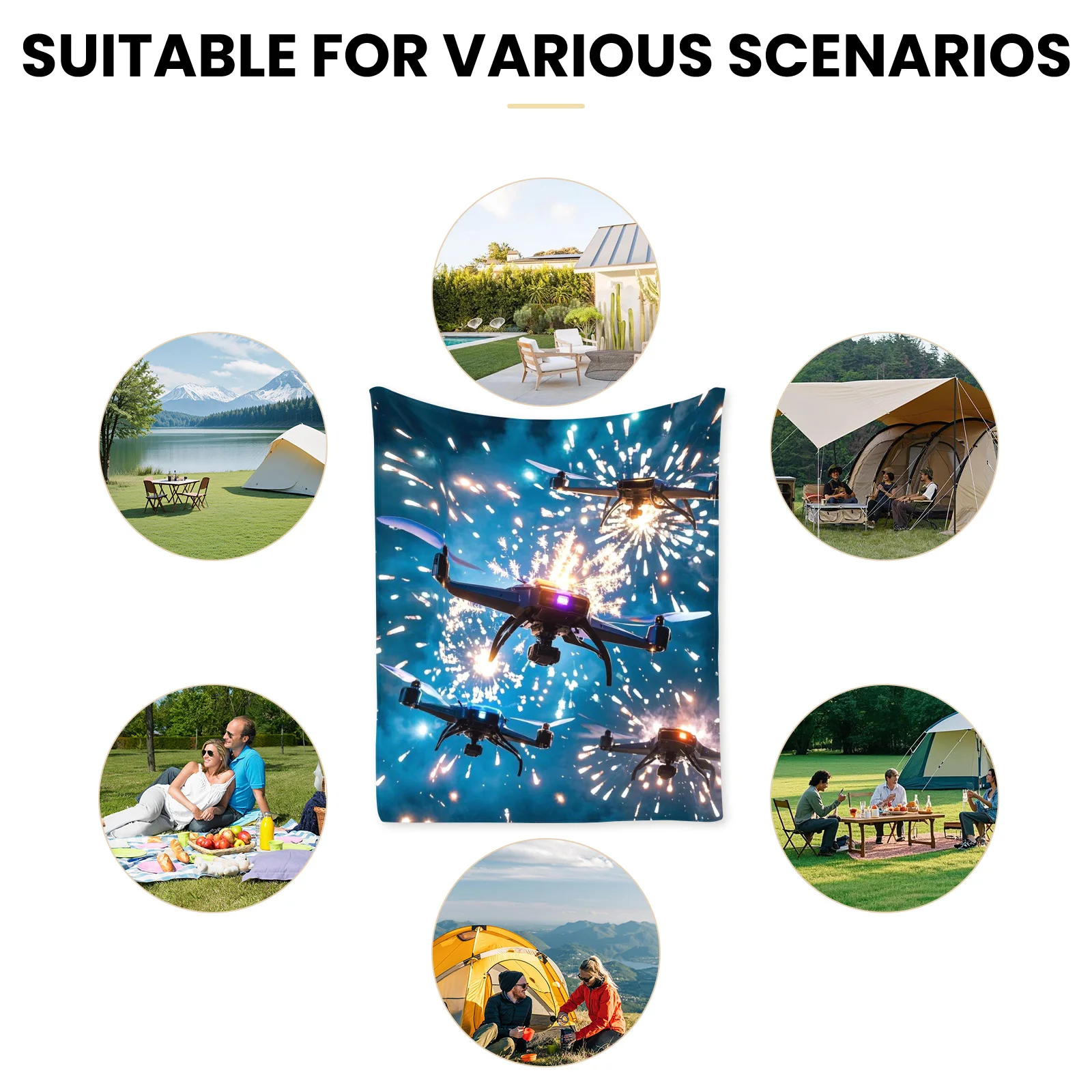 Cobertor ao ar livre com tecnologia de fogos de artifício drone com estilo de arte cibernética para reuniões futuristas e experiências inovadoras ao ar livre