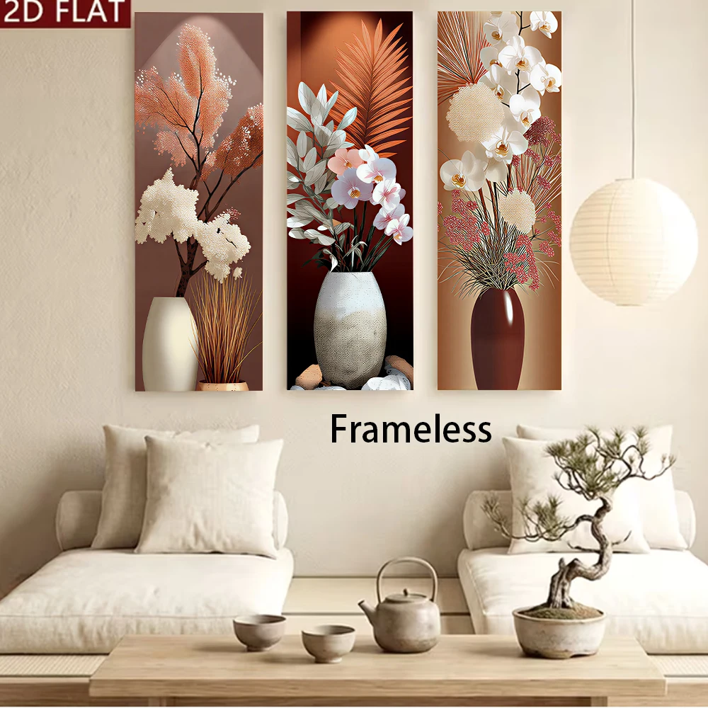 1 set of modern simple triple vase flower wall stickers, living room entrance staircase wall decoration, self-adhesive waterproo