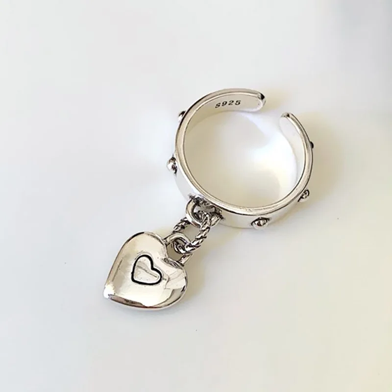 Women's 925 Sterling Silver LOVE Heart Tassel Ring