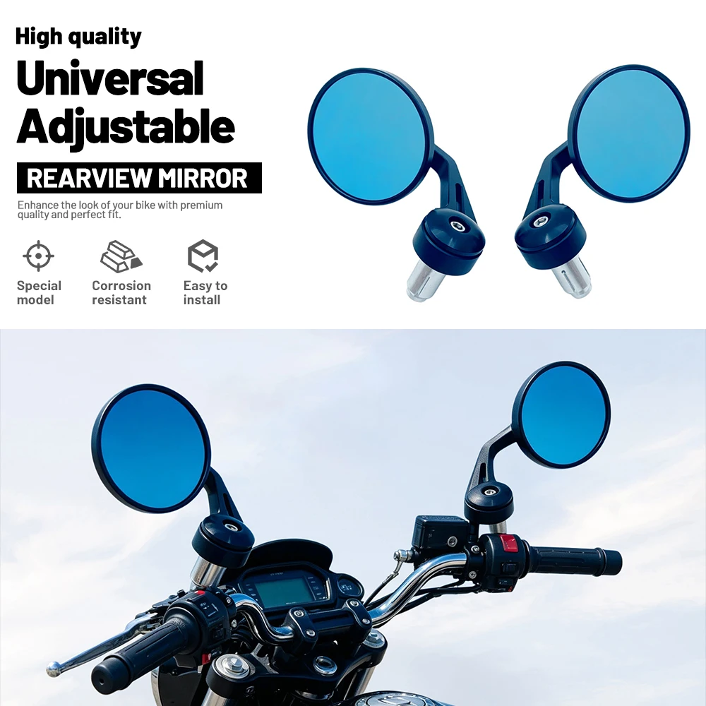 Universal CNC Aluminum Alloy Motorcycle Handlebar Bar End Mirrors Round Clear Lens Expansion Screw Mount Metal Adjustable Angle