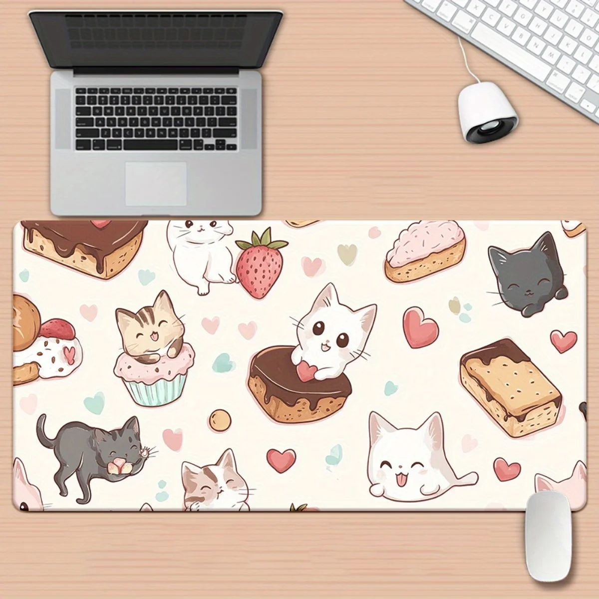 1pc Gatto con modello di design snack Tappetino stampato HD per scrivania, tappetino per mouse XXL multifunzionale, tappetini per mouse da gioco per tastiera, ufficio Com