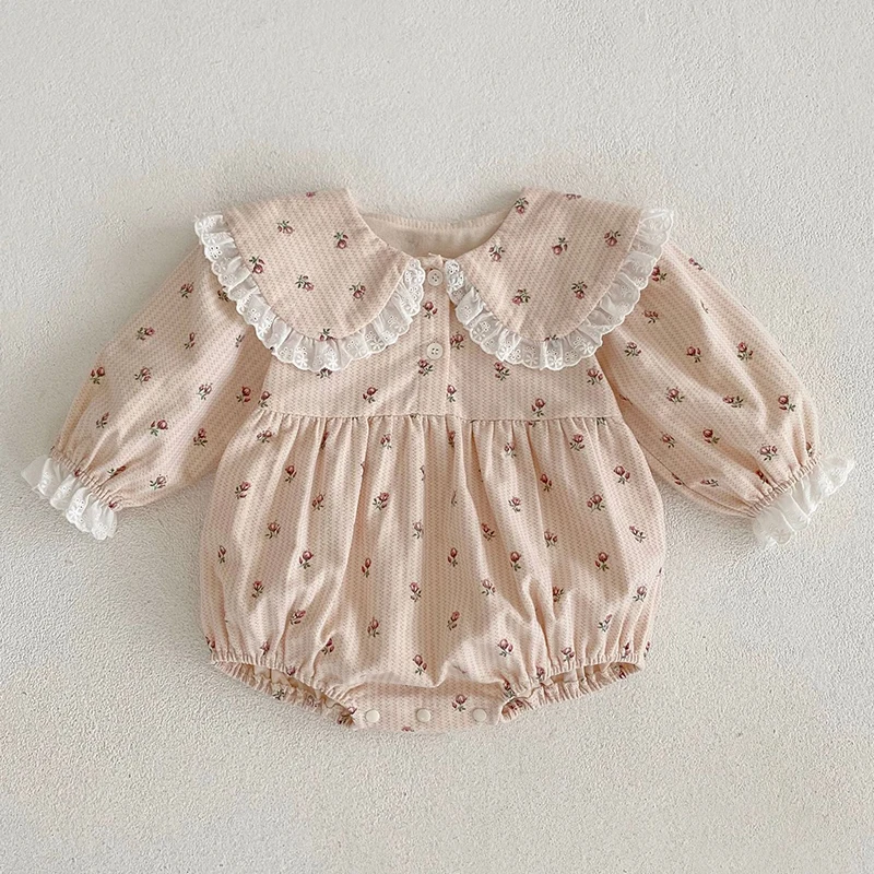 Newborn Sweet Autumn Kids Baby Girls Rompers Infant Baby Girls Long Sleeve Lace Collar Printing Rompers Clothes Baby Girl Romper