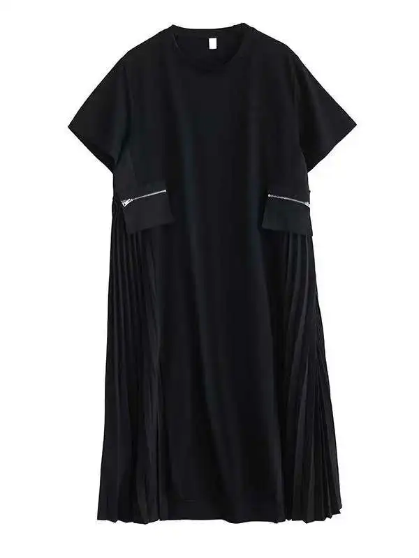 Coreano Sle rotondo Ne Loose Zipper Splice ort Sve Dr Donna Vintage A-Line Midi Dr Primavera Estate Autunno