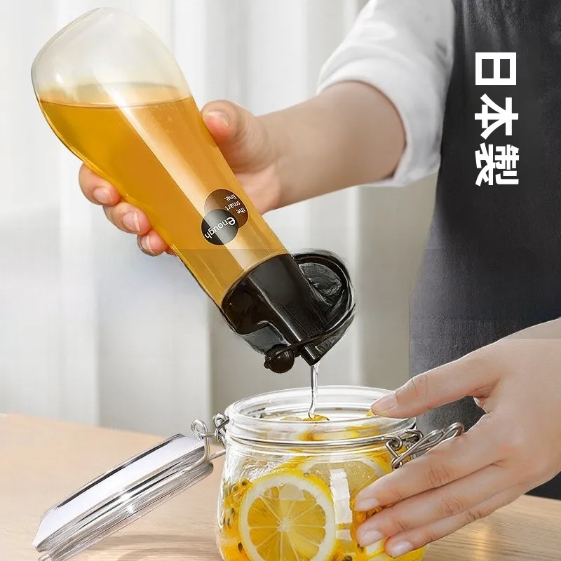 Garrafa de Mel Plástica com Bico Dosador Conveniente, Pote Hermético para Armazenamento, Utensílio de Cozinha Estilo Japonês Redondo