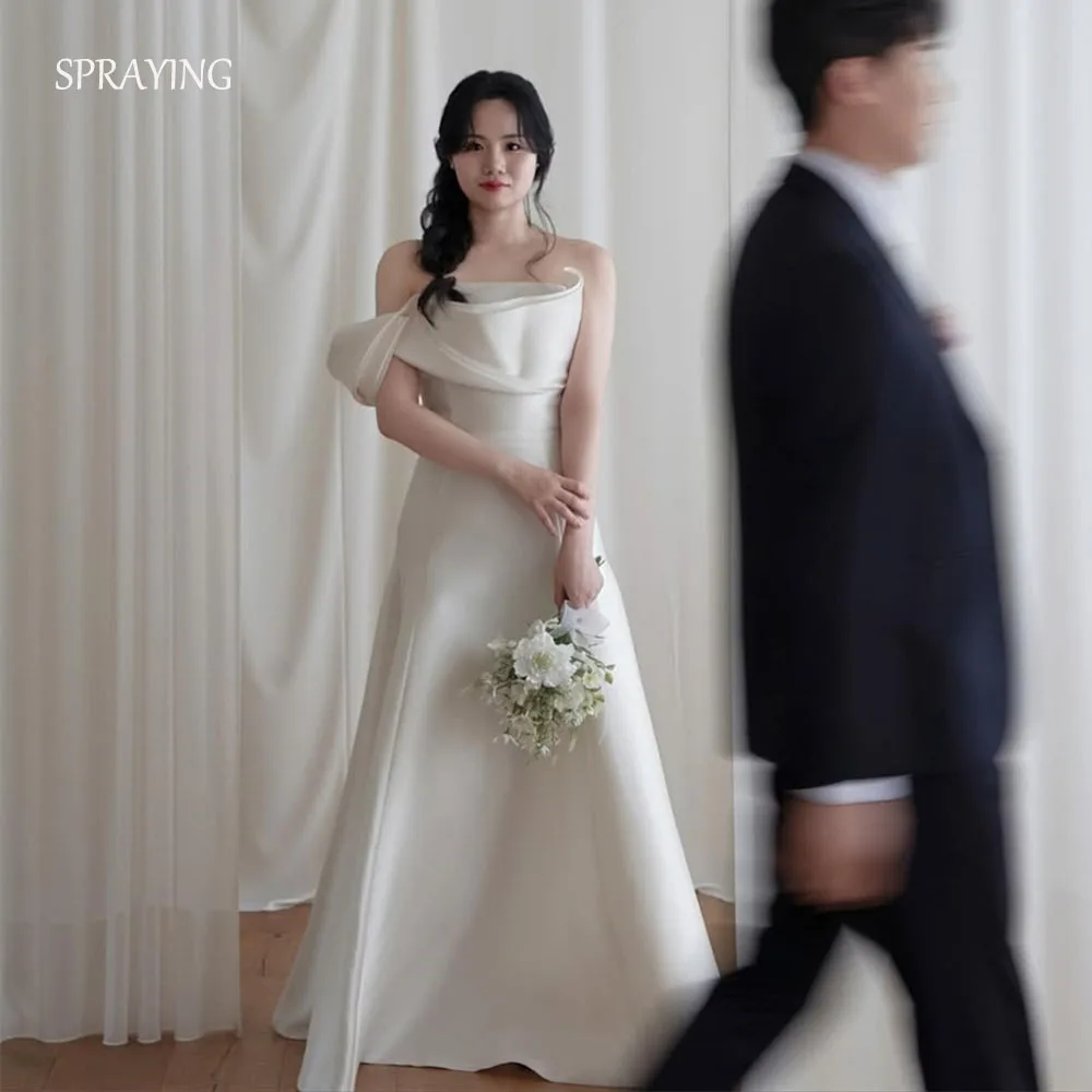 

SPRAYING Elegant Ivory Wedding Dress Korea Photo Shoot One Shoulder A line Long Bridal Gowns Corset Customized 웨딩드레스 2026