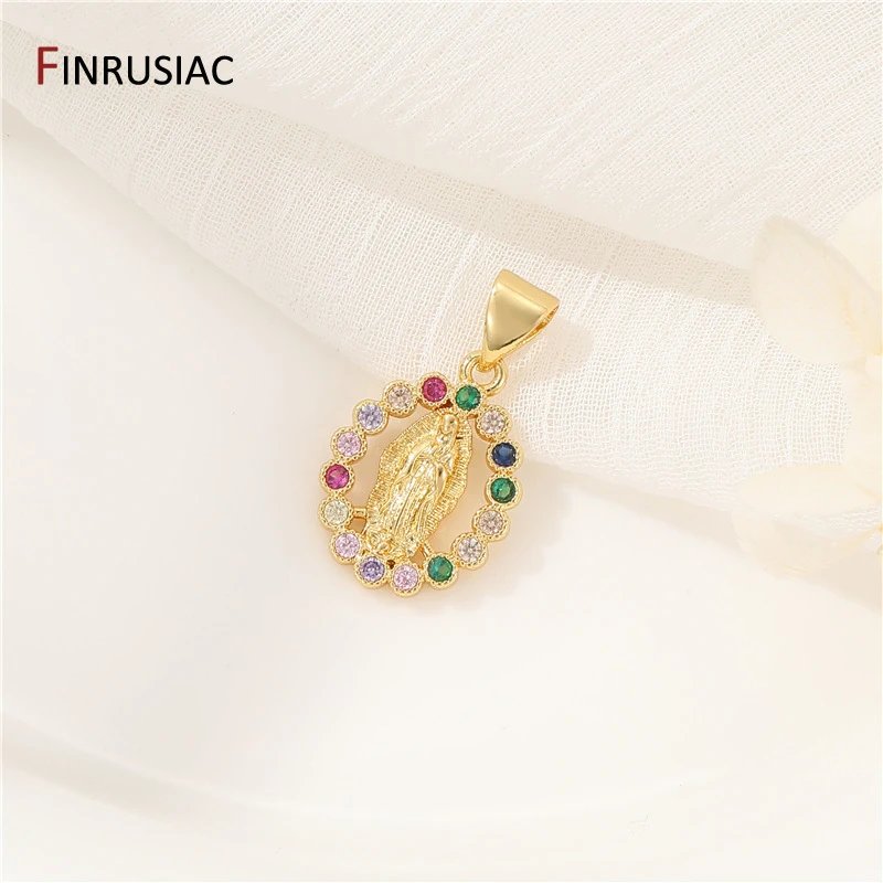 DIY Jewelry Making Supplies 14K Gold Plated Brass Zircon Virgin Mary Charms For Necklace Making Accessories Craft Findings