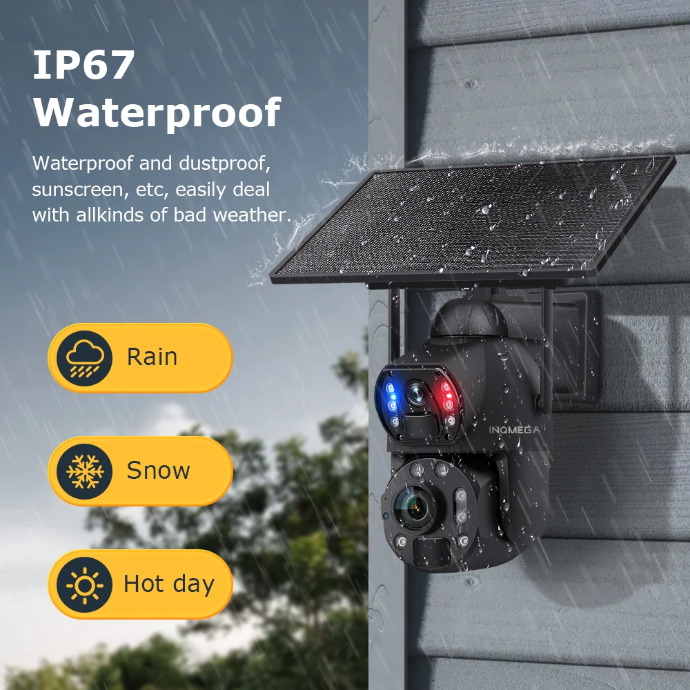 INQMEGA 6MP 4G SIM Solar Security Camera 36X ZOOM Metal Dual Lens 360° WIFI Battery Cameras Humanoid Tracking Camera Waterproof