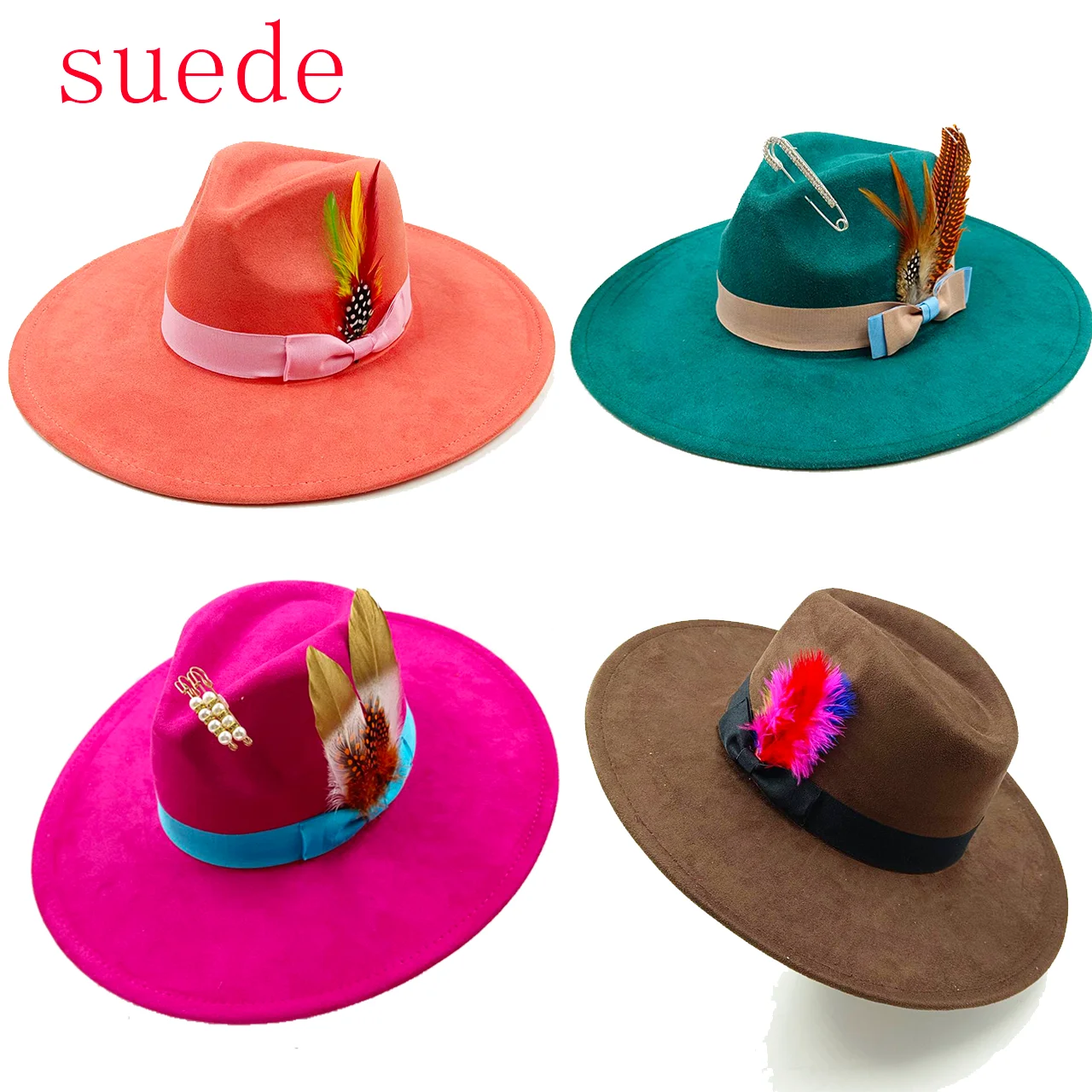 Zamszowy kapelusz fedora serce top 9,5 cm rondo akcesoria z piór szerokie rondo jazz kapelusz mężczyźni i kobiety panama kapelusz sombrero mujer gorras