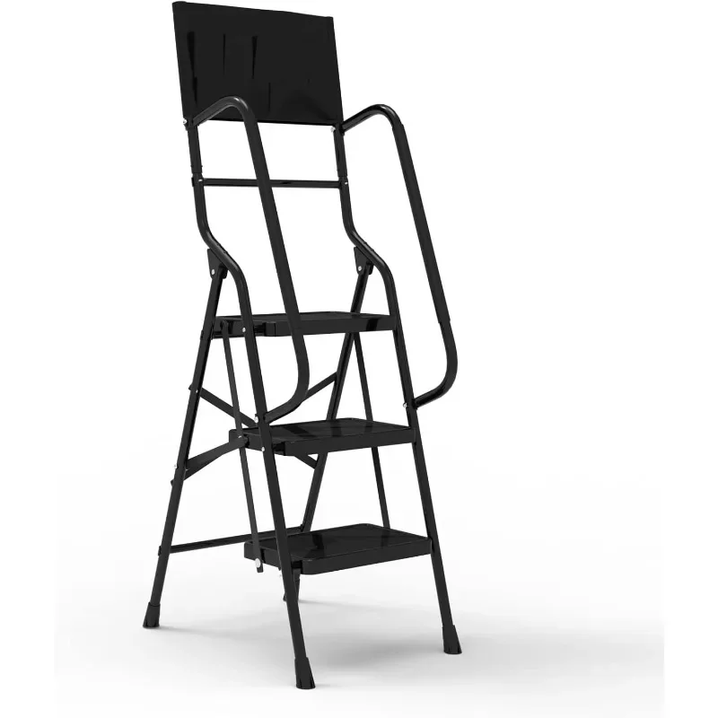 

Usinso 3 Step Ladder Tool Ladder Folding Portable Steel Frame MAX 500 Lbs Non-Slip Side Armrests Large Area Pedals