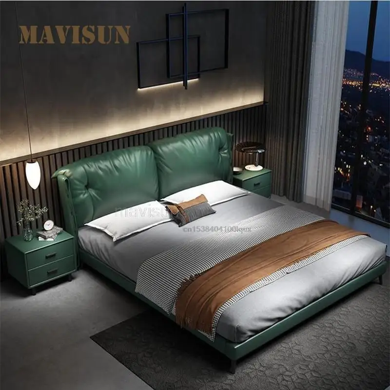 

Italian Minimalist Light Luxury Leather Bed Customized Master Bedroom Double Ins Soft Bed Nordic Modern Household Furniture