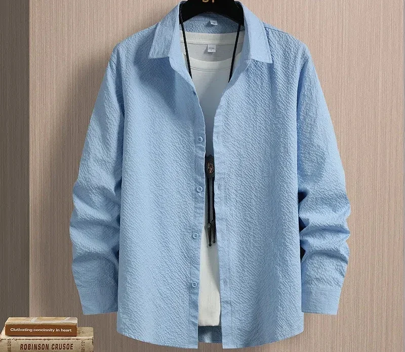 

New Autumn Men's Top Men's Lapel Casual Long Sleeved Shirt Trend Versatile Solid Color Slim Fit Men's Jacket
