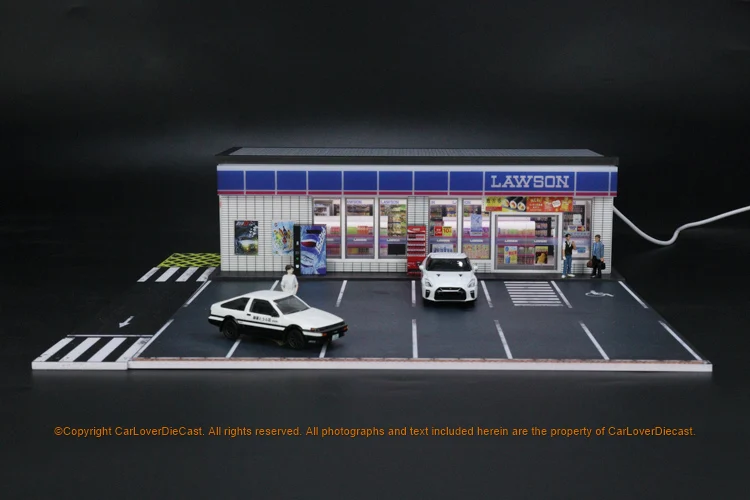 G-FANS Model 1:64 Led Light  Coffee Shop Diorama Lawson Building w/Parking