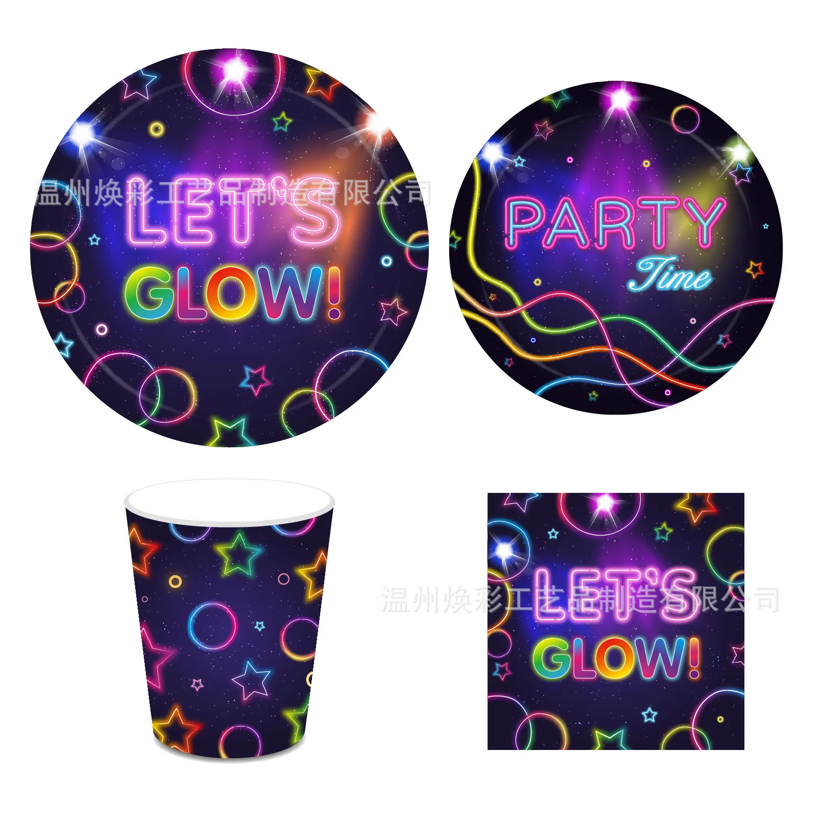 Neon Theme Party Funny Photo Booth Props Let's Glow Party Night Light Fluorescent Party Decoration Happy Birthday Party Supplies