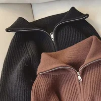 Half Zip Collar Sweater Women Pullovers Soft Knitted Long Sleeve Short Jumper Fall Winter Teen-girl Korean Fashion Outfit - Image 4