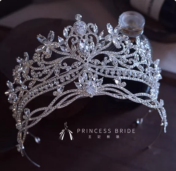 

Princess Bride Crown High-end atmosphere new luxury double heavy industry Princess Crown white gauze main wedding dress jewelry